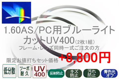 160AS/PC用ブルーライトカットUV400(度付き)